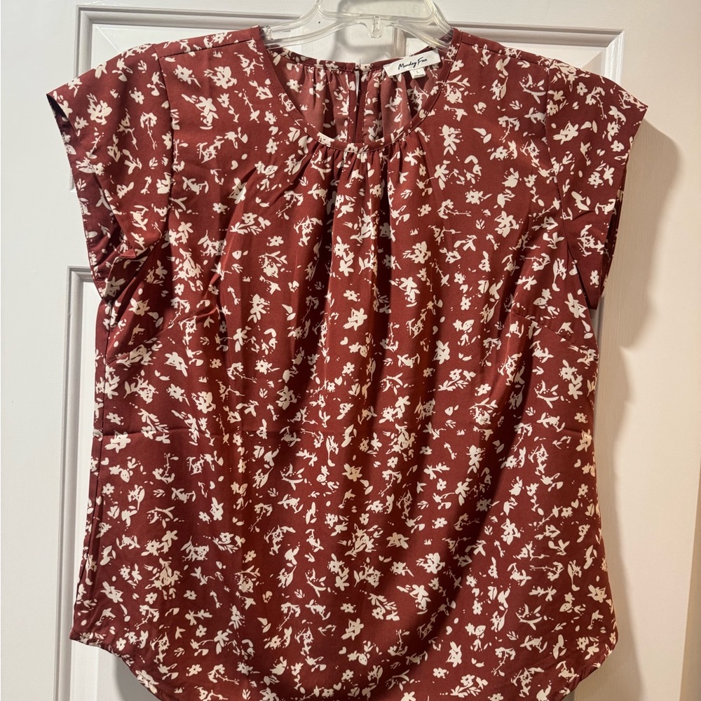 Elegant Floral Blouse in Burgundy rust  and White